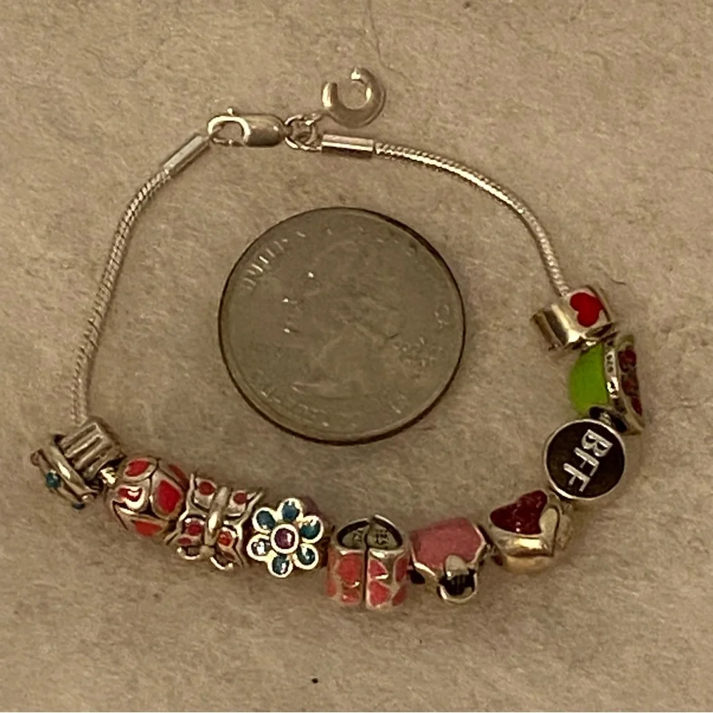 CHAMILIA BRACELET STERLING SILVER 925 CHILDS MINI CHARMS 6” SIGNED BEADS 20.7 g